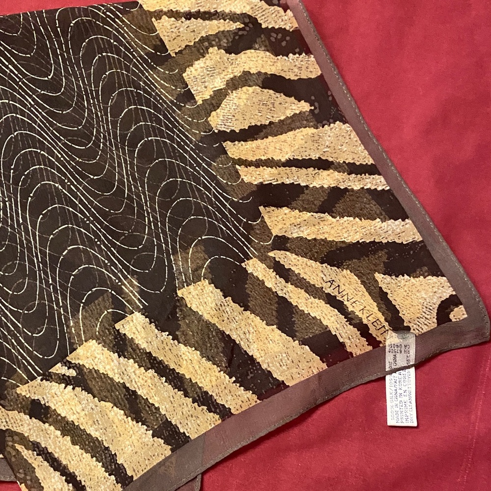 Anne Klein Brown and Tan Patterned Silk Scarf - Picture 5 of 6